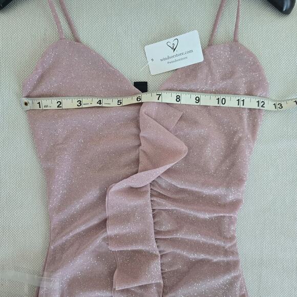 Windsor Mauve Sparkly Glitter Ruffle Sleeveless Fitted Mini Dress Sz Small (763) - Picture 8 of 10